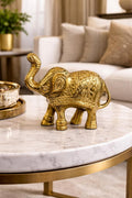 Gold Elephant Figurine, Decorative Statue, Ornate Design, Home Decor Accent, Trunk Up