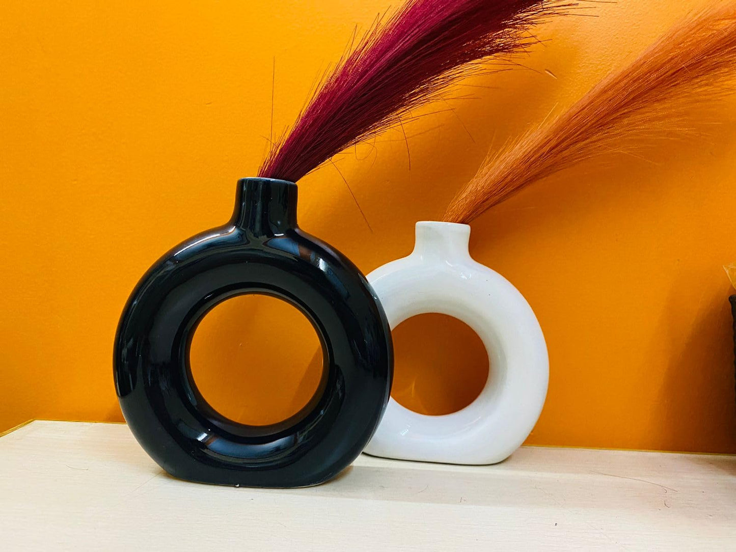 Manifested Decor - Ceramic Black White Donut Vase Combo for Home Decor, Elegant Style, Perfect for Living Room, Bedroom, Office & Wedding Decoration