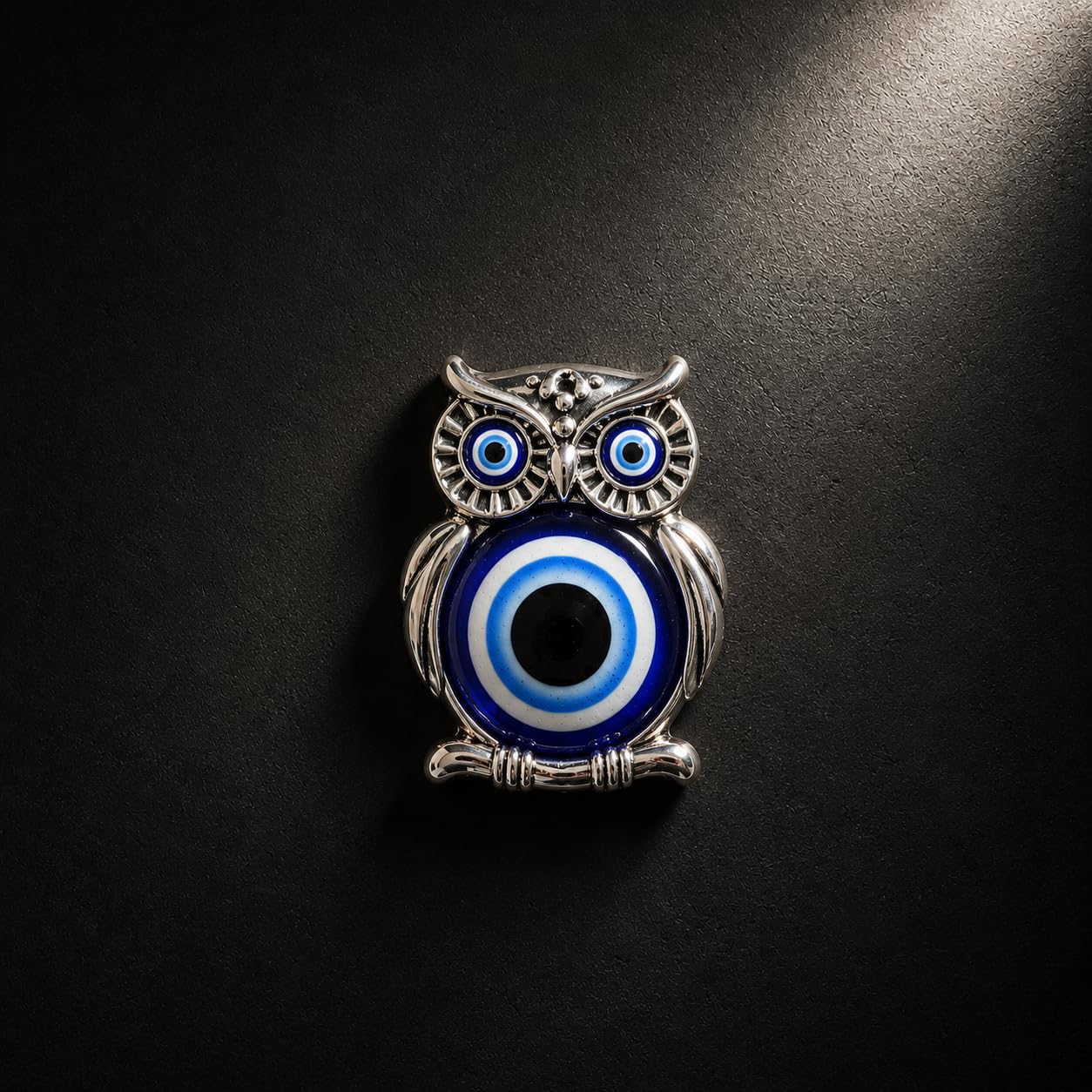 Owl Evil Eye Refrigerator Magnet, Blue, Silver Metal Frame, Nazar Boncuk Talisman, Home Decor