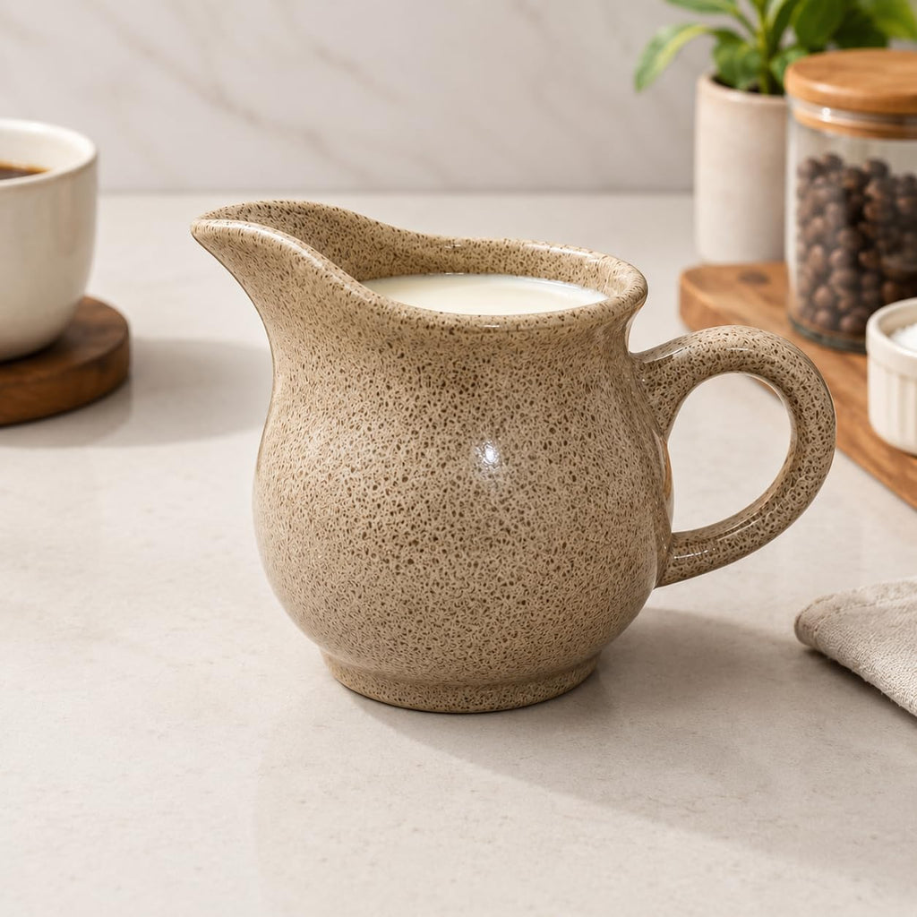 Ceramic Milk Jug Creamer Pitcher with Handle, Speckled Beige