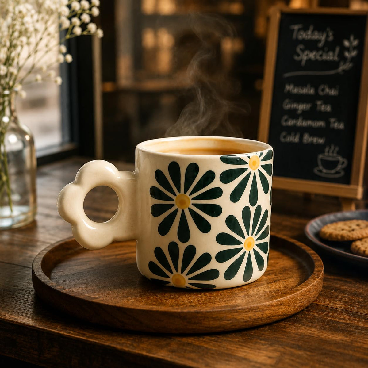 Ceramic Coffee Mug with Unique Flower Handle – view 2