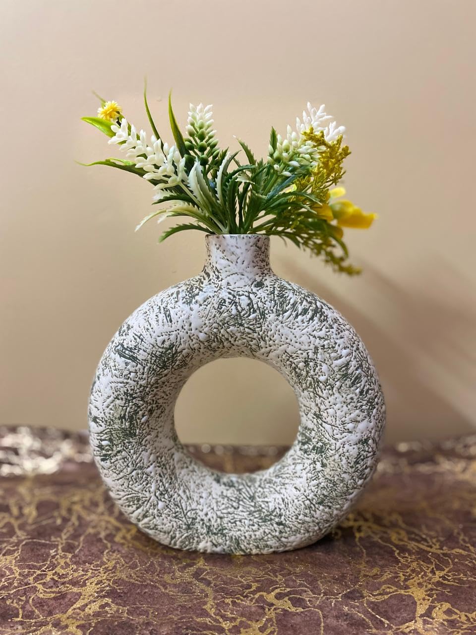 Ceramic White Donut Vase for Home Decor, Elegant Style, Perfect for Living Room, Bedroom, Office & Wedding Decoration