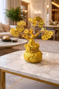 Golden Money Tree Ornament, Feng Shui Wealth Decor, Chinese Coins with Dragon Base, Home Office Tabletop Figurine