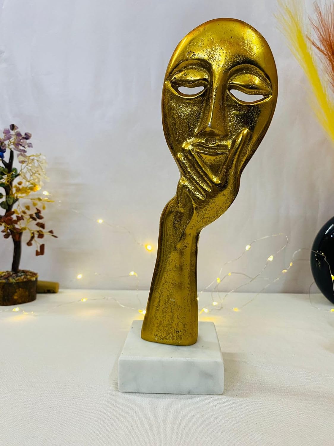 Manifested Decor - Gold Colour Woman Lady Face Decorative Showpiece Statue - Sculptures for Home Decor, Living Room, Bedroom, Office, Cafe Decoration (Set of 2)