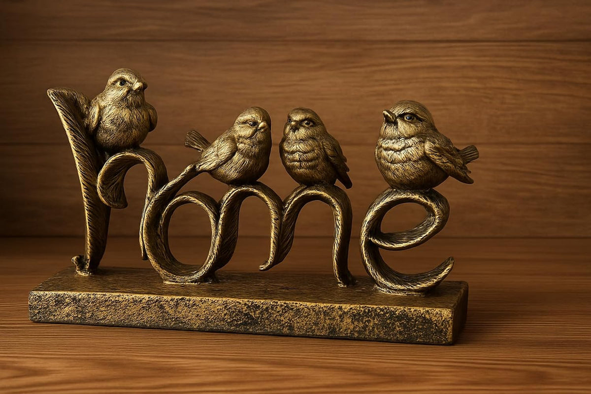 Home Birds Sculpture, Gold Finish