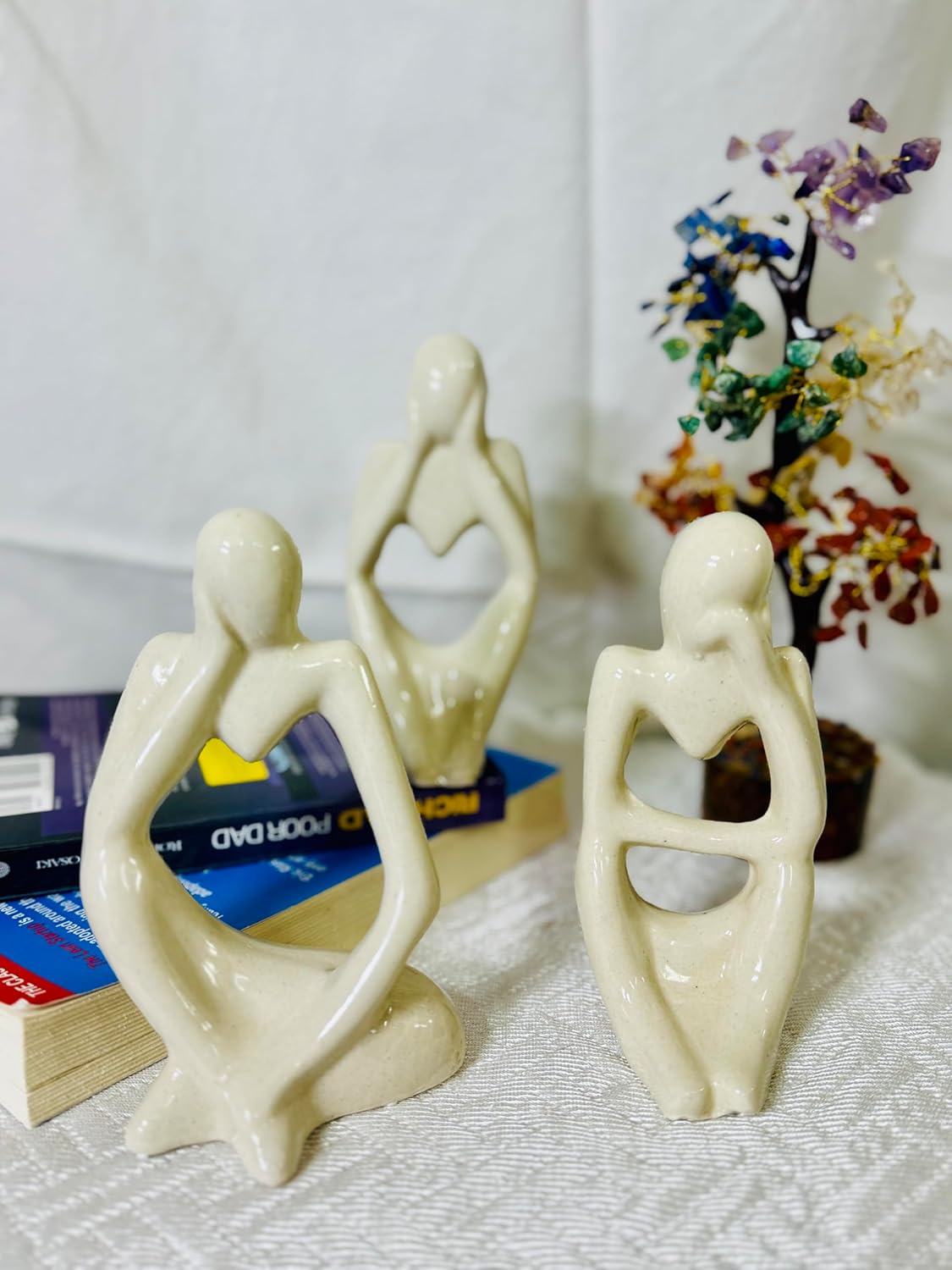 Minimalist Family Figurine Set – Beige Ceramic Abstract Sculptures | Contemporary Home & Office Décor (Set of 3) | Ideal for Gifts, Weddings, Anniversaries