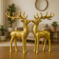 Manifested Decor Golden Antique Vastu Metal Reindeer Figure Statue for Good Luck | Christmas Deer Showpiece for Home Decor Tabletop - Ideal for Gifting(Set of 2)