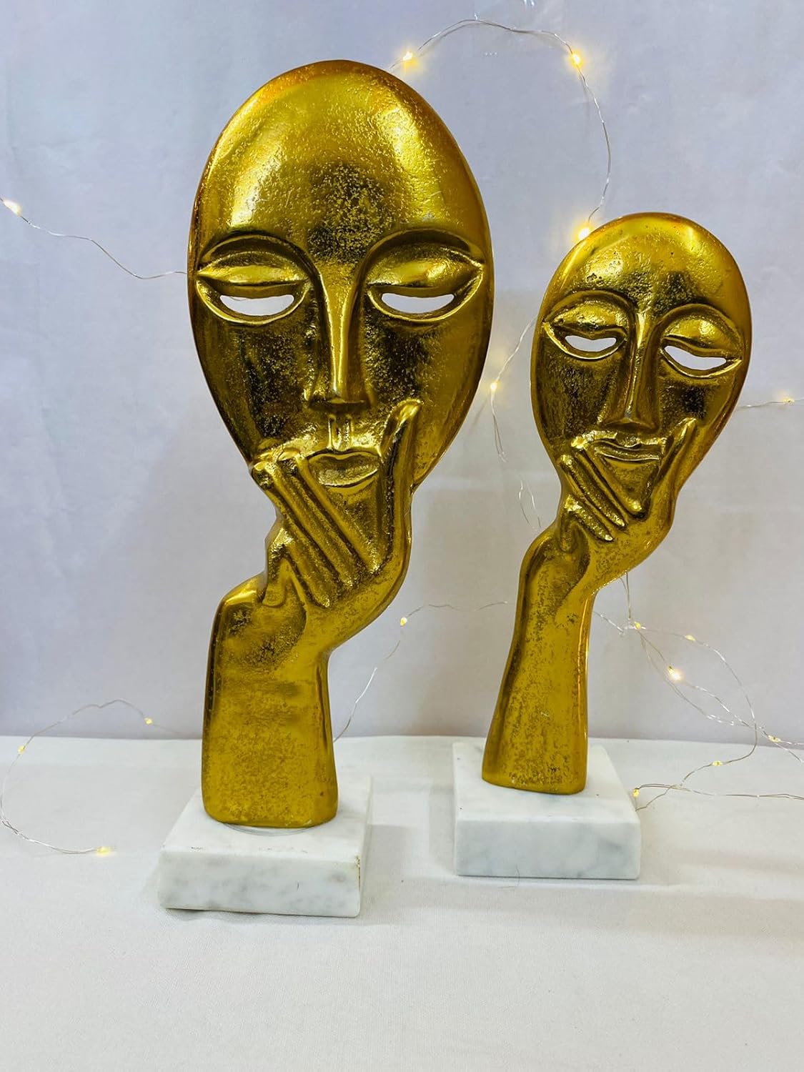 Manifested Decor - Gold Colour Woman Lady Face Decorative Showpiece Statue - Sculptures for Home Decor, Living Room, Bedroom, Office, Cafe Decoration (Set of 2)