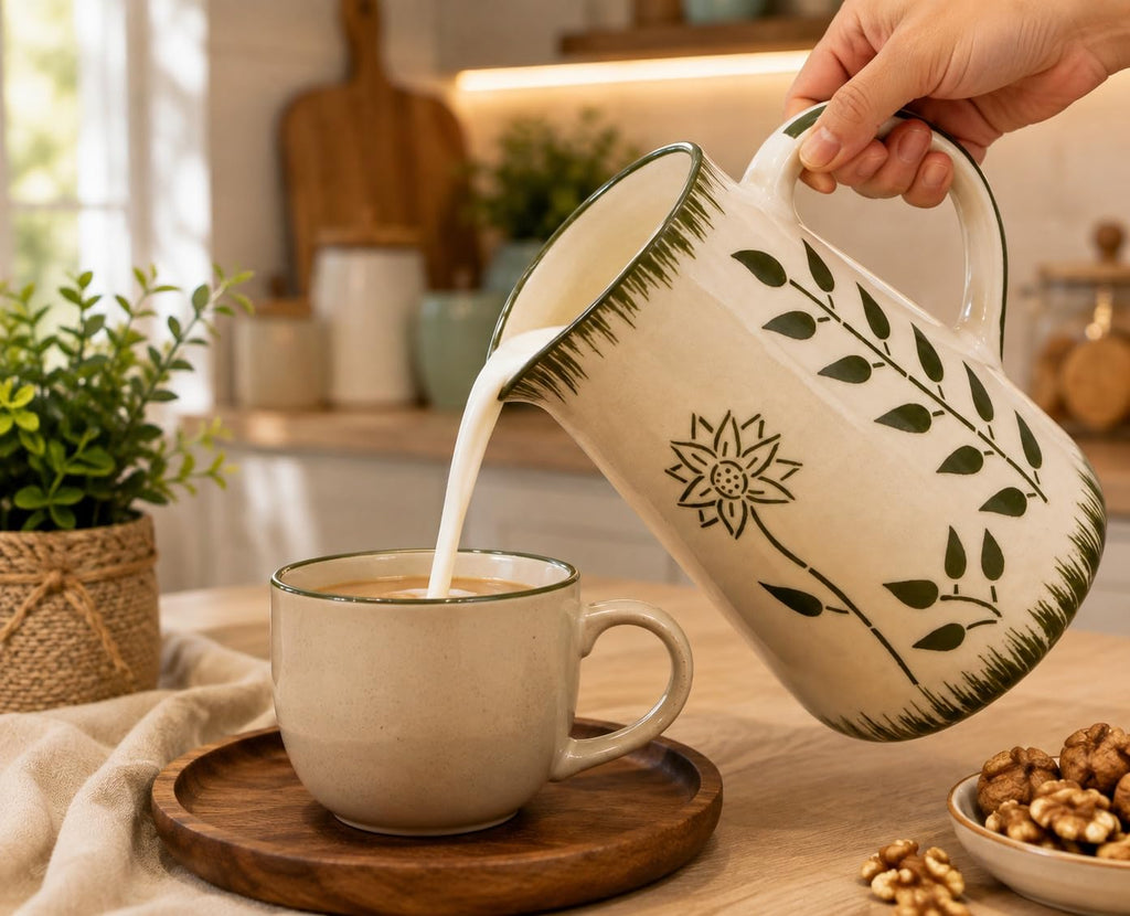 Ceramic Pitcher Jug - Flowers, Strawberry Charming Home Decor Milk jJug (Aesthetic Flower)
