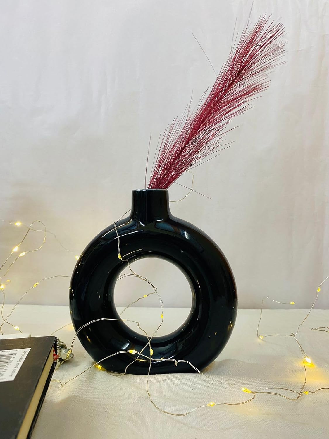 Manifested Decor - Ceramic Plain Black Donut Vase for Home Decor, Elegant Style, Perfect for Living Room, Bedroom, Office & Wedding Decoration