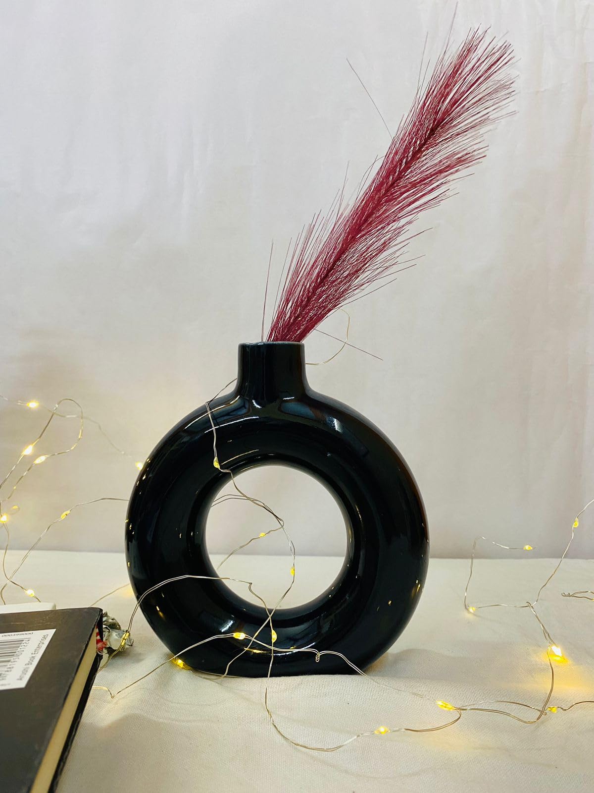 Manifested Decor - Ceramic Plain Black Donut Vase for Home Decor, Elegant Style, Perfect for Living Room, Bedroom, Office & Wedding Decoration