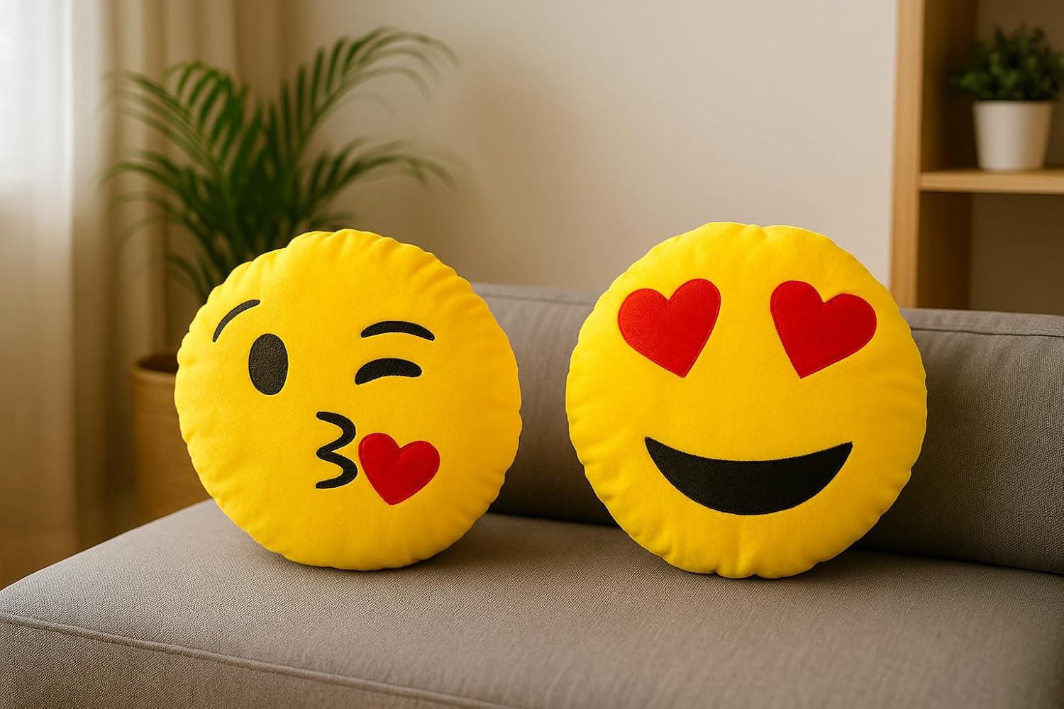Instaworthy Smiley Emoji Cushion - Set of 2 | Best for Living Room, Hotel, Cafe, Home Decor