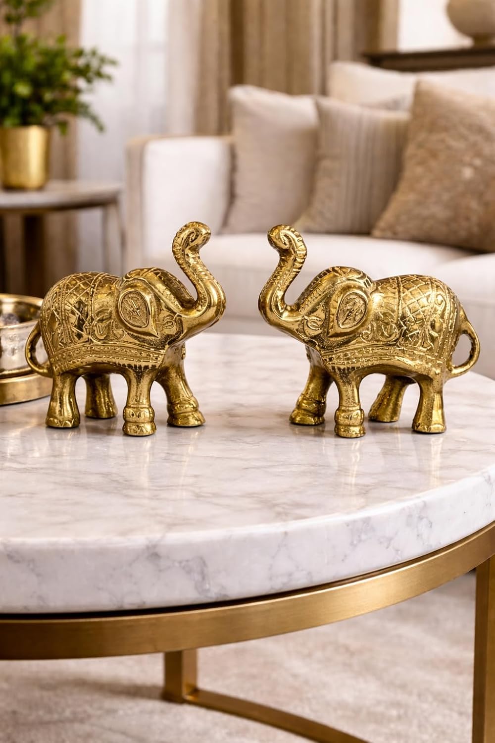Gold Elephant Figurines Set of 2