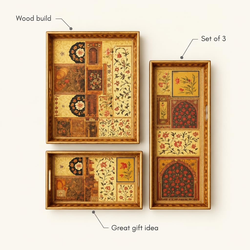 Printed Wooden Serving Trays with Floral Pattern – view 5