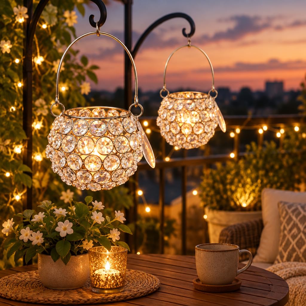Crystal Bead Hanging Candle Holder Lantern – view 4