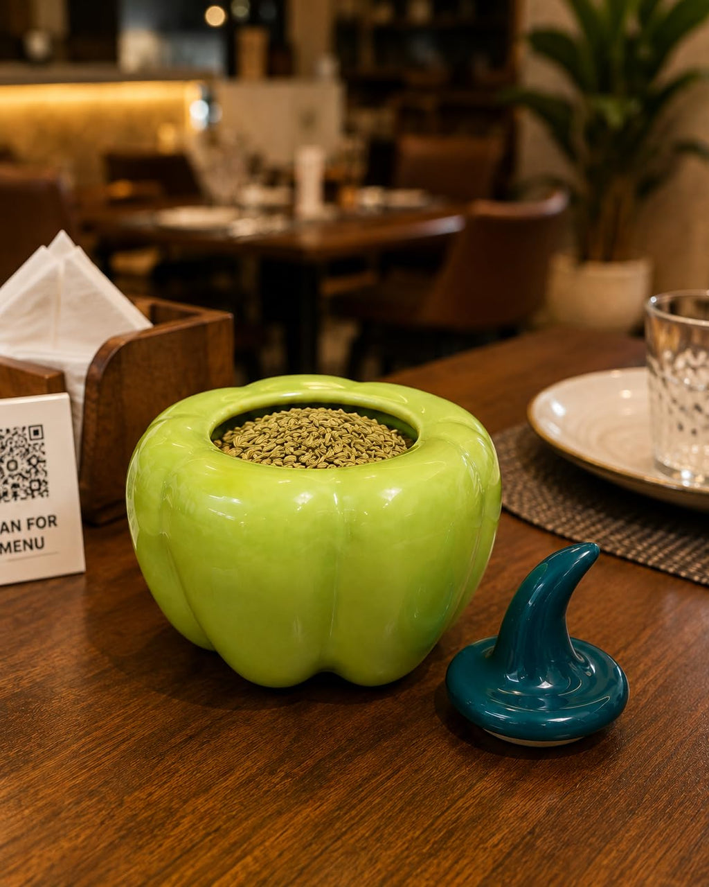 Bell Pepper Shaped Ceramic Storage Jar with Lid – view 3