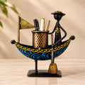 Handpainted Metal Boat Pen Holder with Boatman Figurine