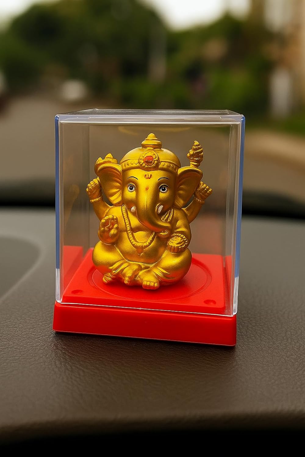Golden Lord Ganesha Idol in Display Case