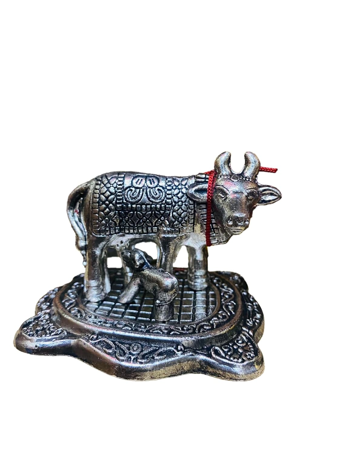 Manifested Decor Silver Oxidised Silver Finished Cow & Calf Figurine Idol for Home Decorative/Office/Gifting/Pooja Like Brass and Metal Showpiece Statue