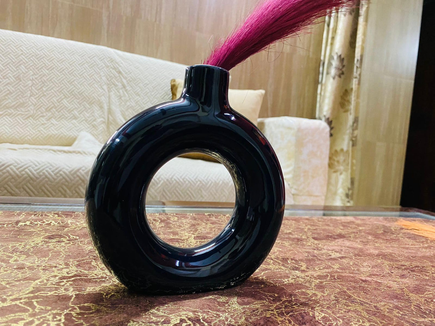 Manifested Decor - Ceramic Plain Black Donut Vase for Home Decor, Elegant Style, Perfect for Living Room, Bedroom, Office & Wedding Decoration