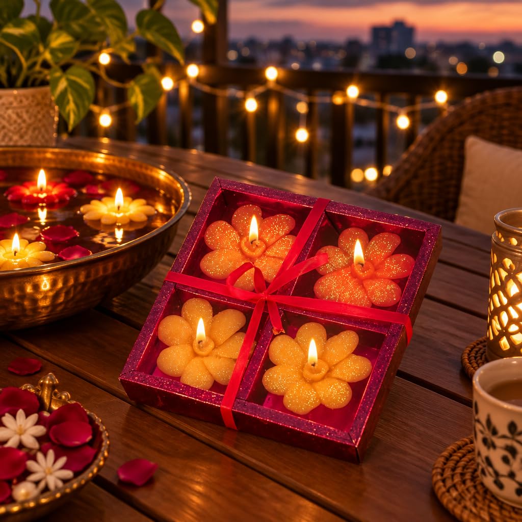 Decorative Flower Floating Candle Set in Red Gift Box – view 4