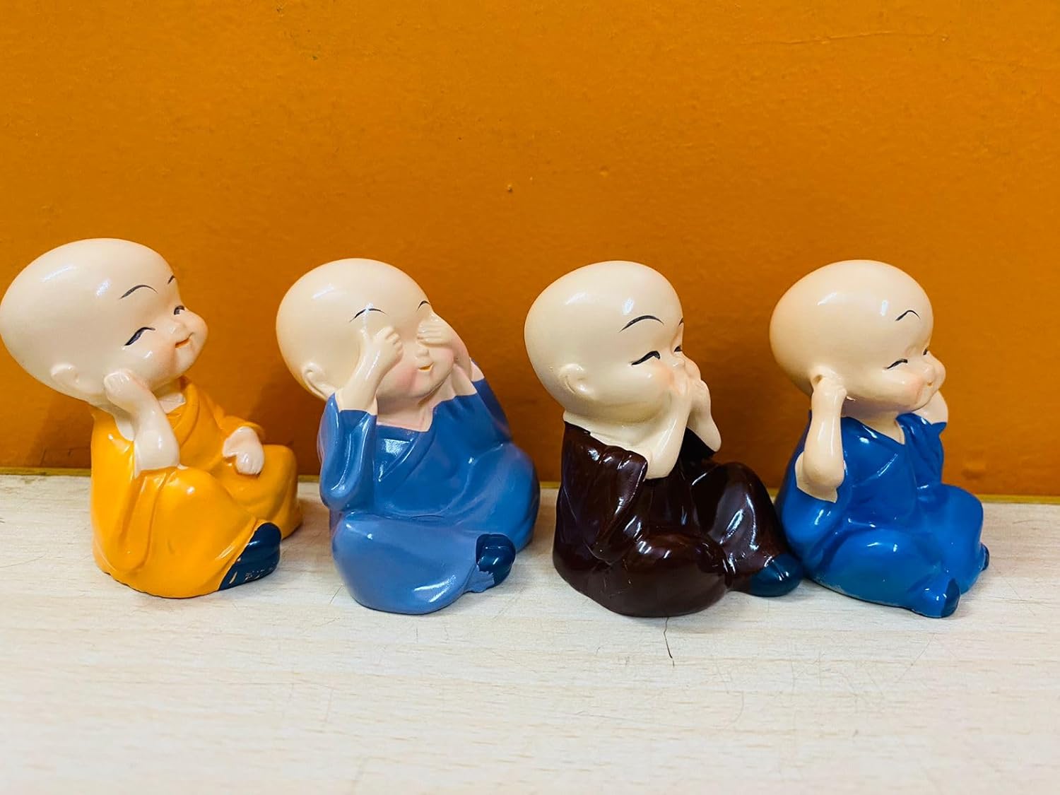 Manifested Decor - Colorful 4 Monks Buddha Figurines for Home Decor, Office, Car Dashboard, Car Accessories, Christmas, Diwali, Vaastu, Fengshui
