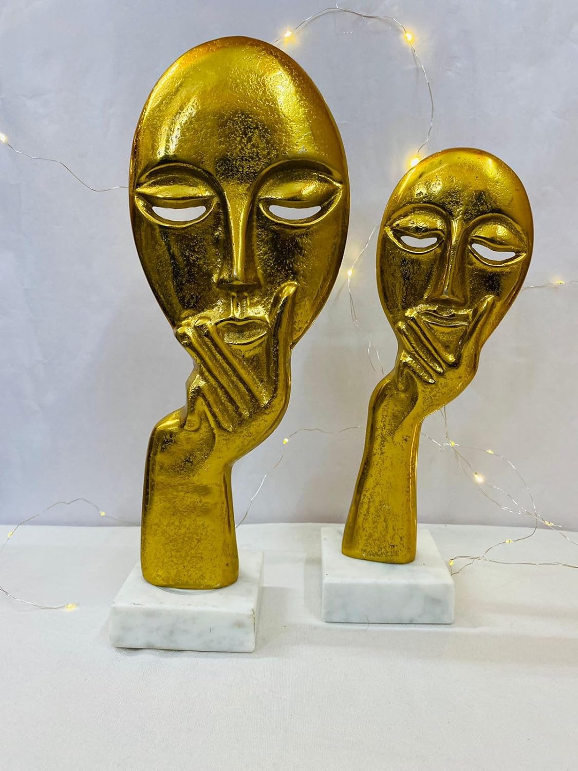 Manifested Decor - Gold Colour Woman Lady Face Decorative Showpiece Statue - Sculptures for Home Decor, Living Room, Bedroom, Office, Cafe Decoration (Set of 2)