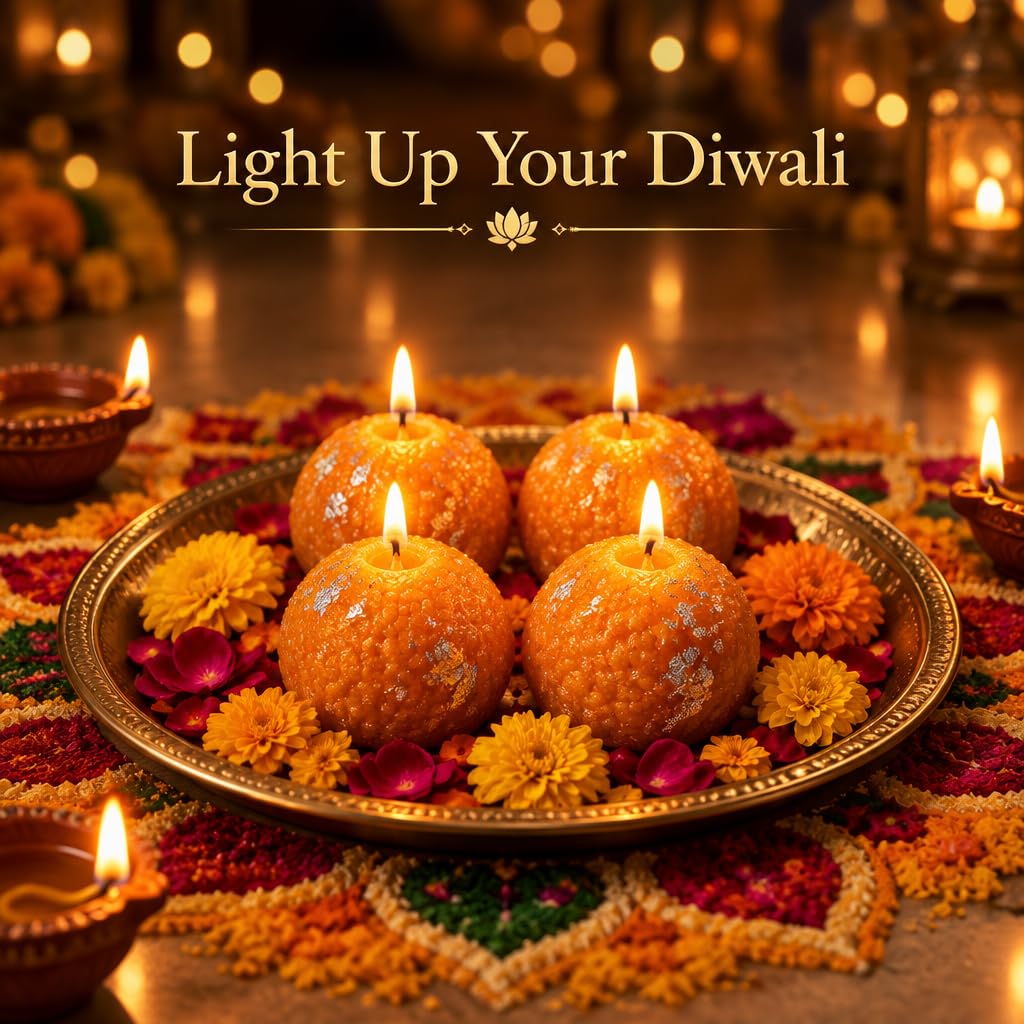 Decorative Moti Choor Bundhi Ladoo Candles with Silver Accents – view 4
