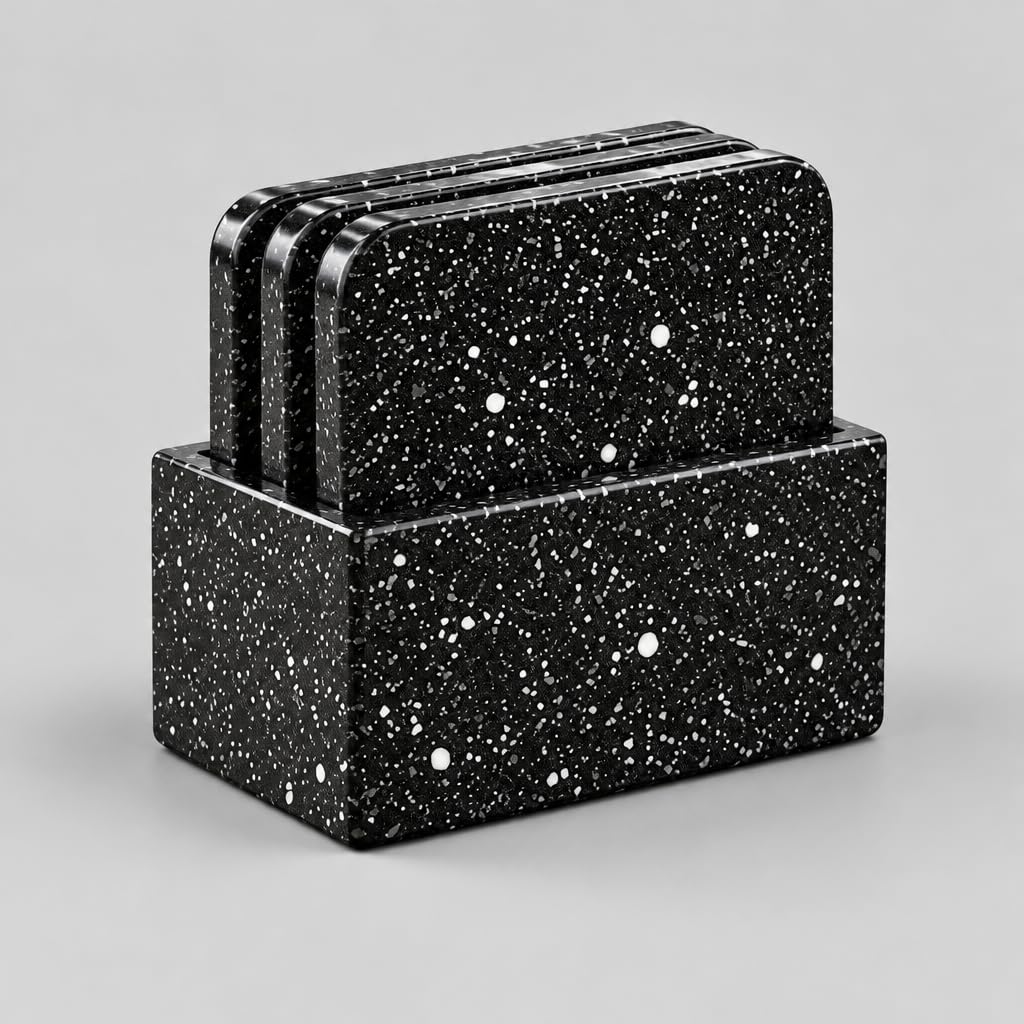 Black Speckled Coaster Set with Holder – view 4