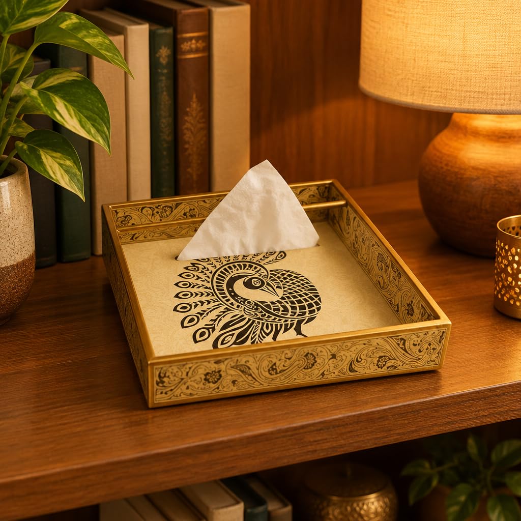 Decorative Wooden Tissue Box with Peacock Design – view 4