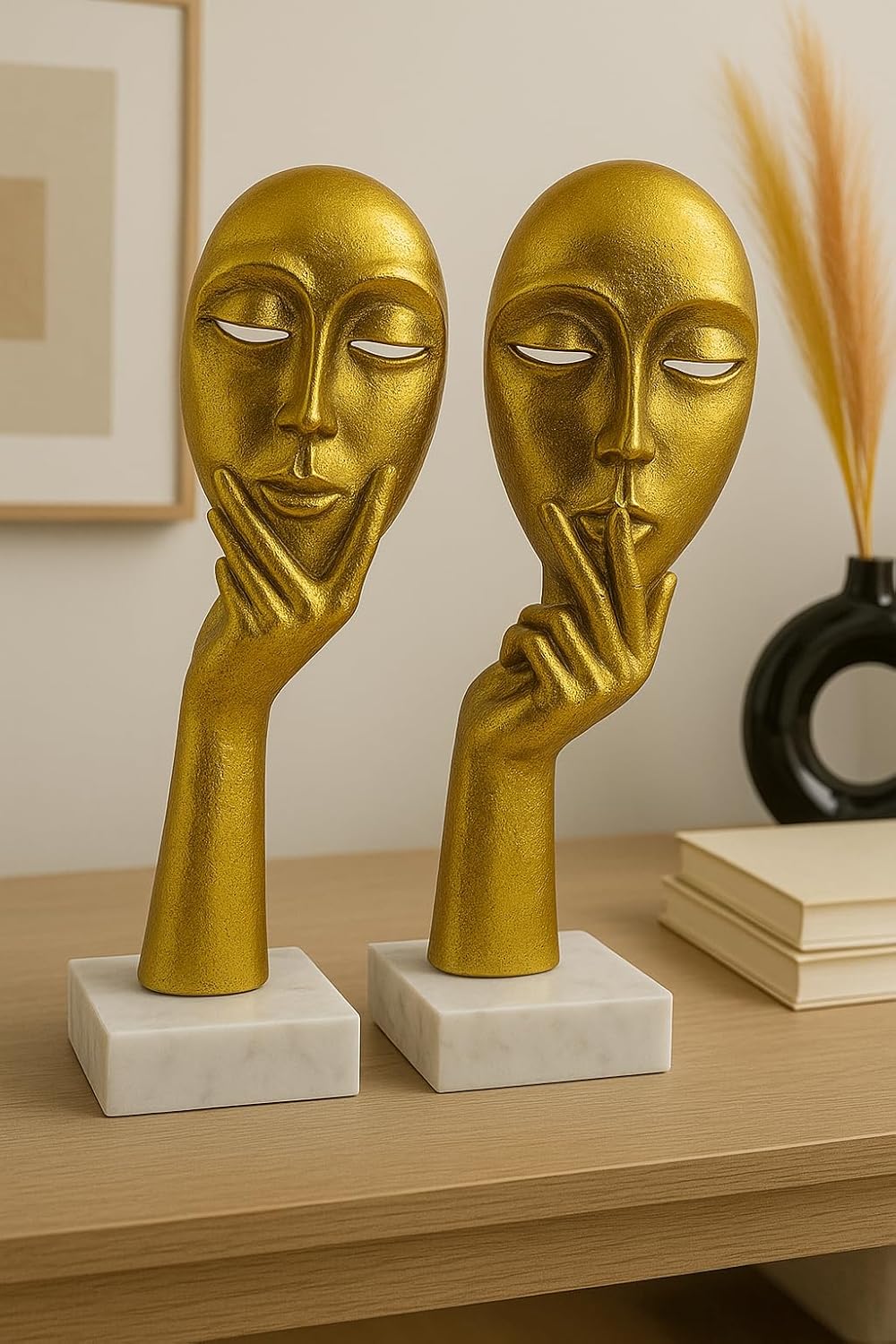 Manifested Decor - Gold Colour Woman Lady Face Decorative Showpiece Statue - Sculptures for Home Decor, Living Room, Bedroom, Office, Cafe Decoration (Set of 2)