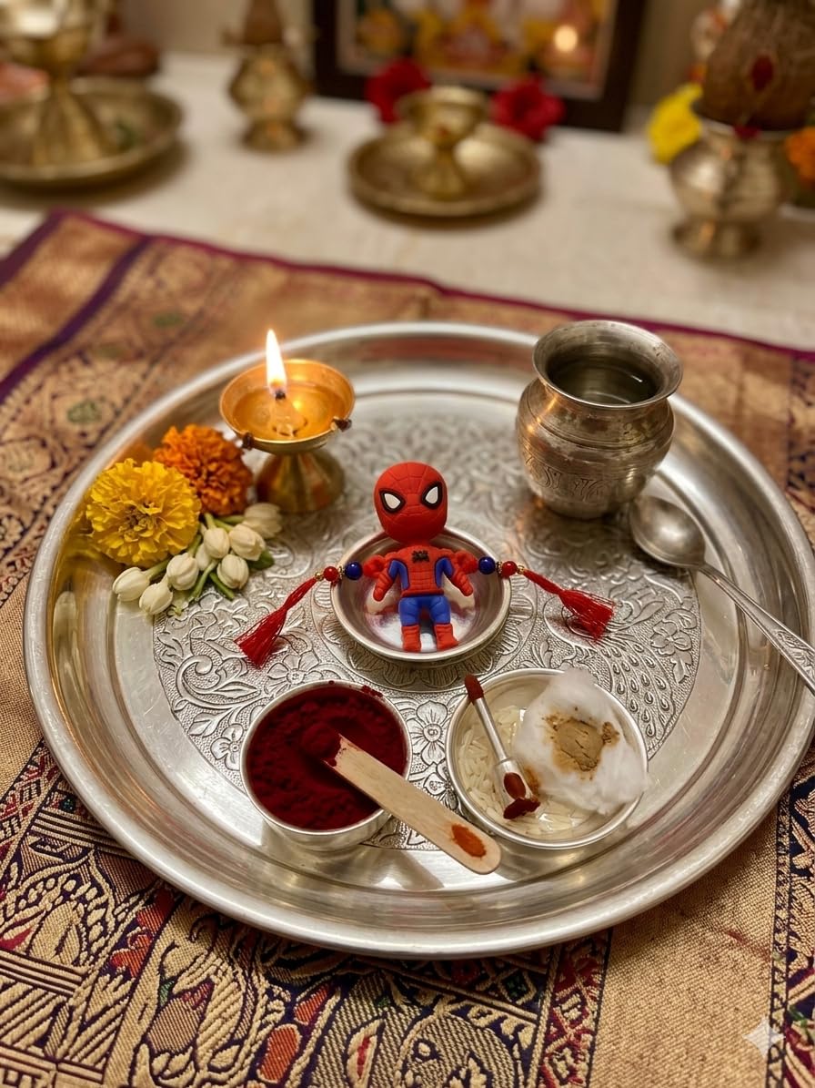 Kids Spiderman Rakhi with Roli Kumkum Set, Raksha Bandhan Theme, Made in India