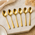 Gold Stainless Steel Cutlery Spoons, Forks - Set of 6, Mirror Finish (Gold Spoon Set of 6)