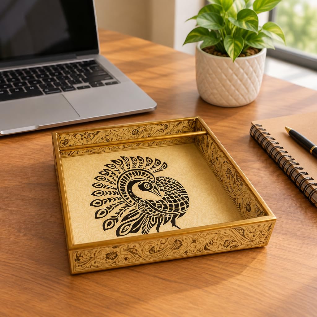 Decorative Wooden Tissue Box with Peacock Design – view 2