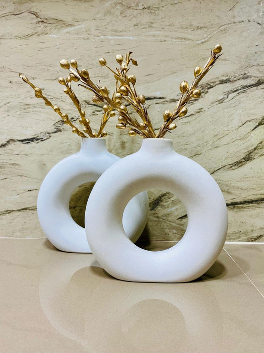 Manifested Decor - Ceramic White Donut Vase Combo for Home Decor, Elegant Style, Perfect for Living Room, Bedroom, Office & Wedding Decoration