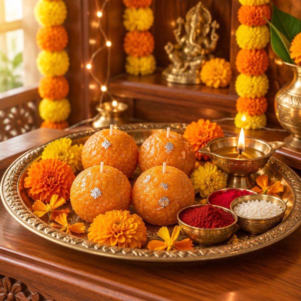 Decorative Moti Choor Bundhi Ladoo Candles with Silver Accents – view 5