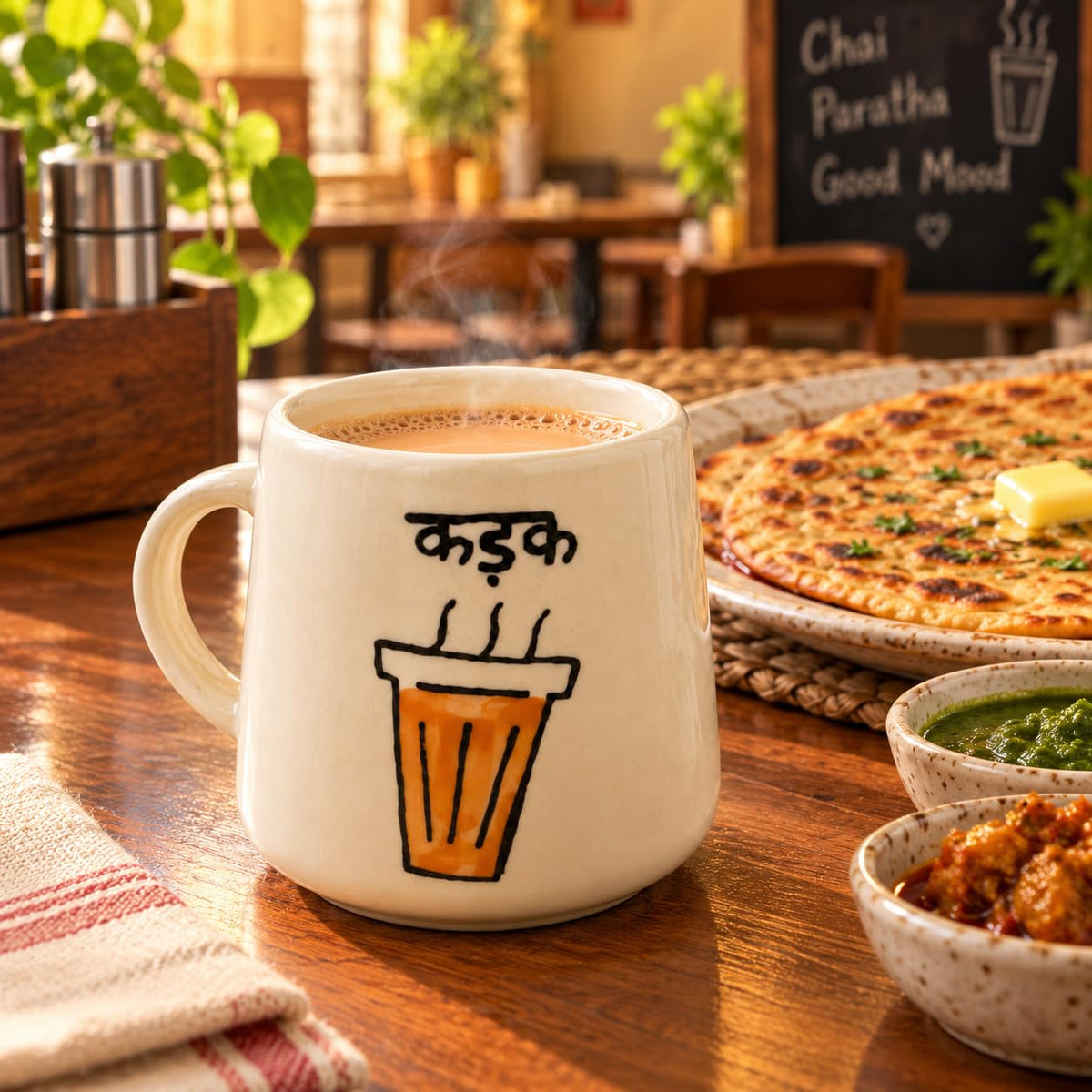 Kadak Chai Ceramic Mug with Hand-Painted Hindi Art – view 2
