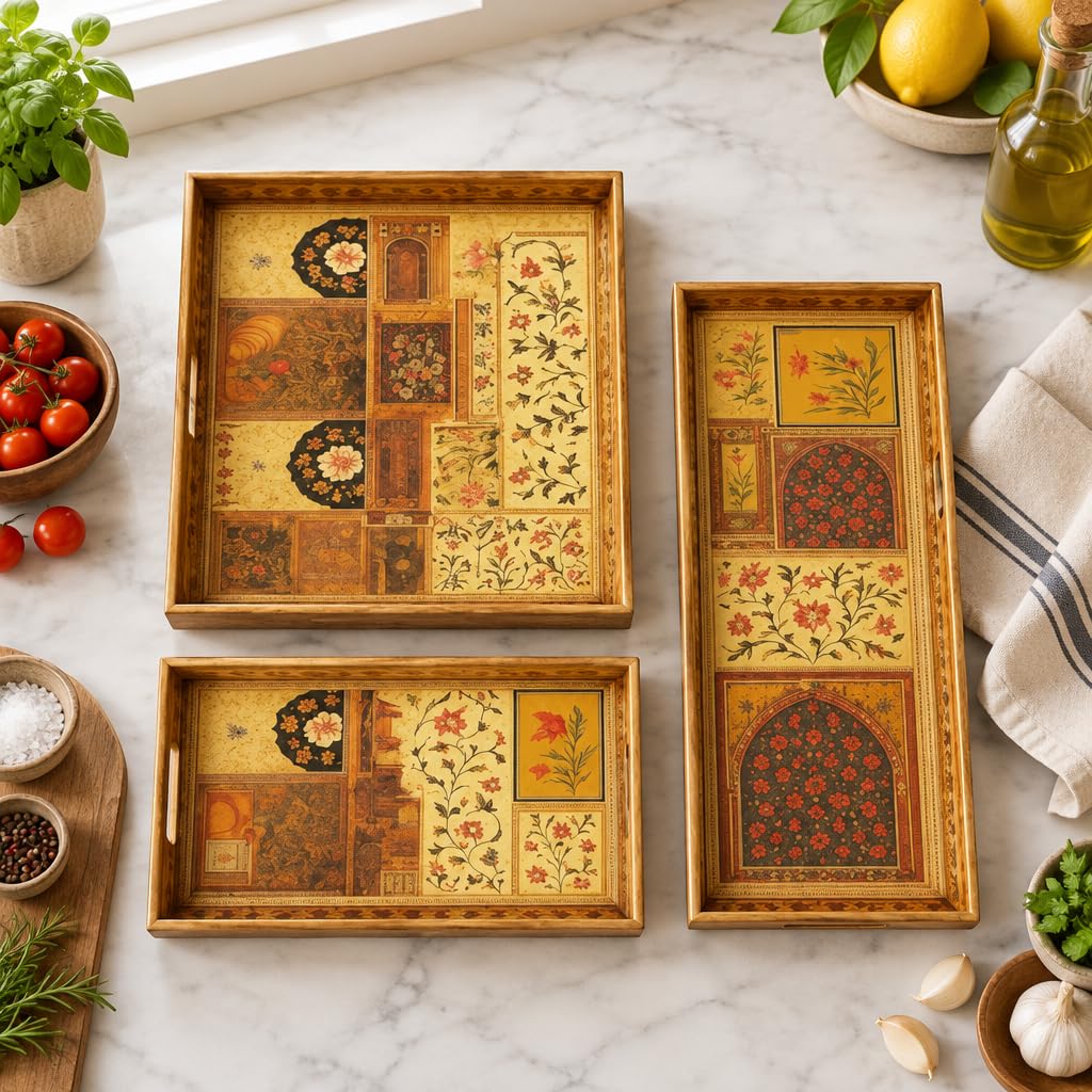 Printed Wooden Serving Trays with Floral Pattern – view 2