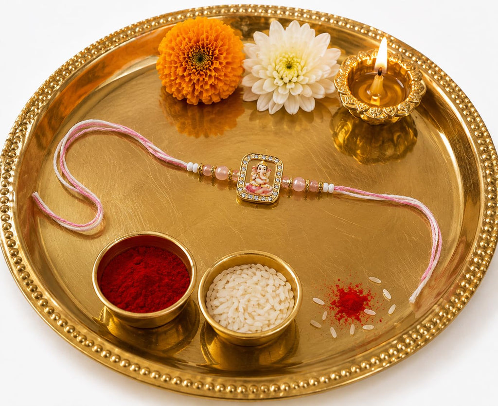 Ganesh Ji Pink Rakhi with Beads, Raksha Bandhan, Sister, Brother, Gifts