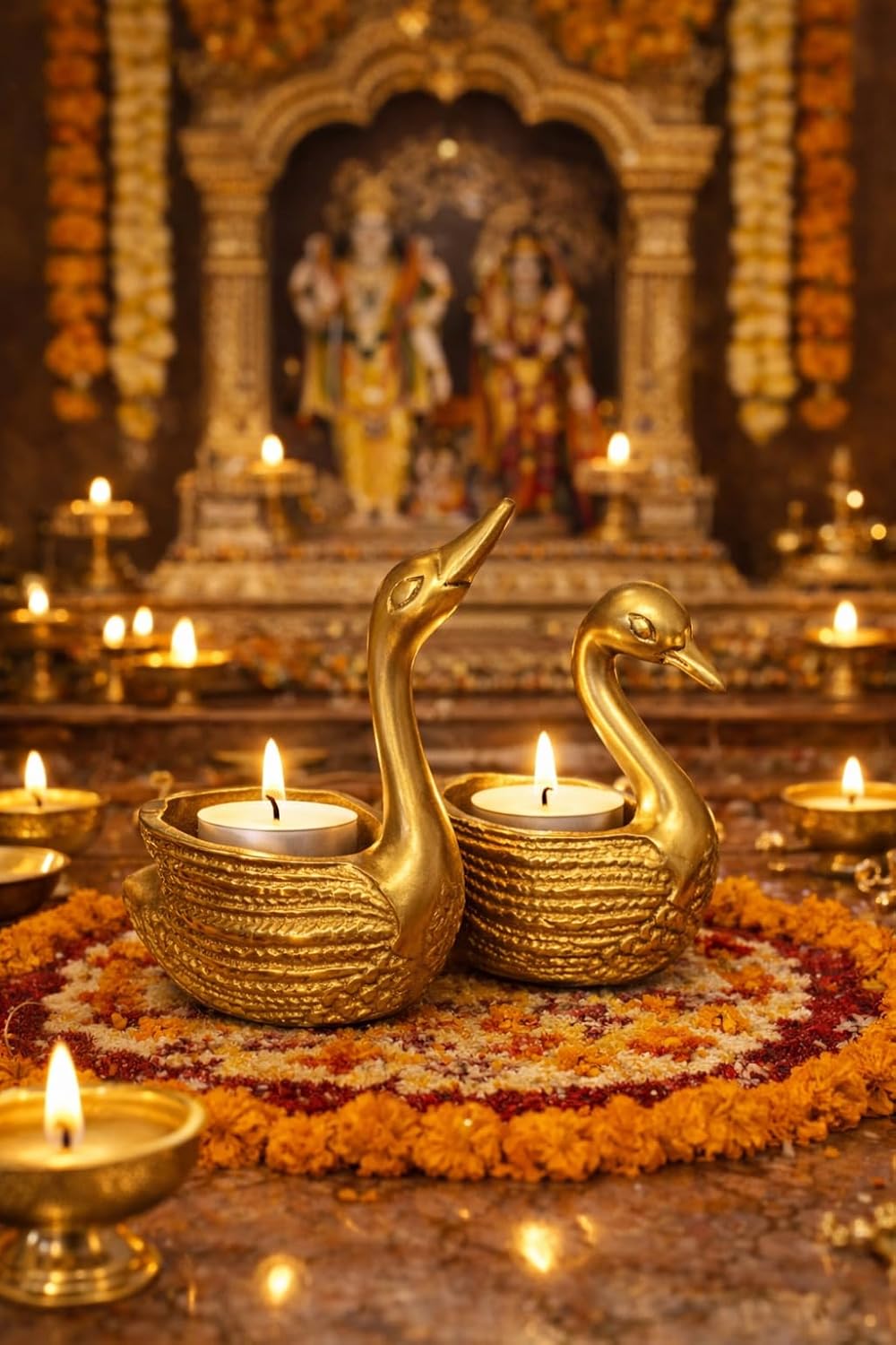 Golden Swan Tealight Candle Holders, Set of 2, Decorative Metal, Textured Design