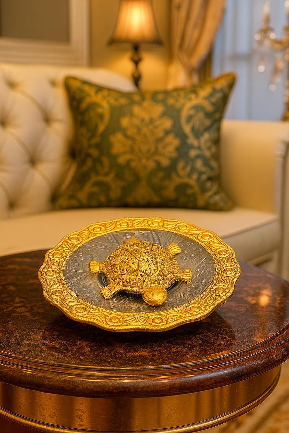 Golden Feng Shui Tortoise on Glass Plate