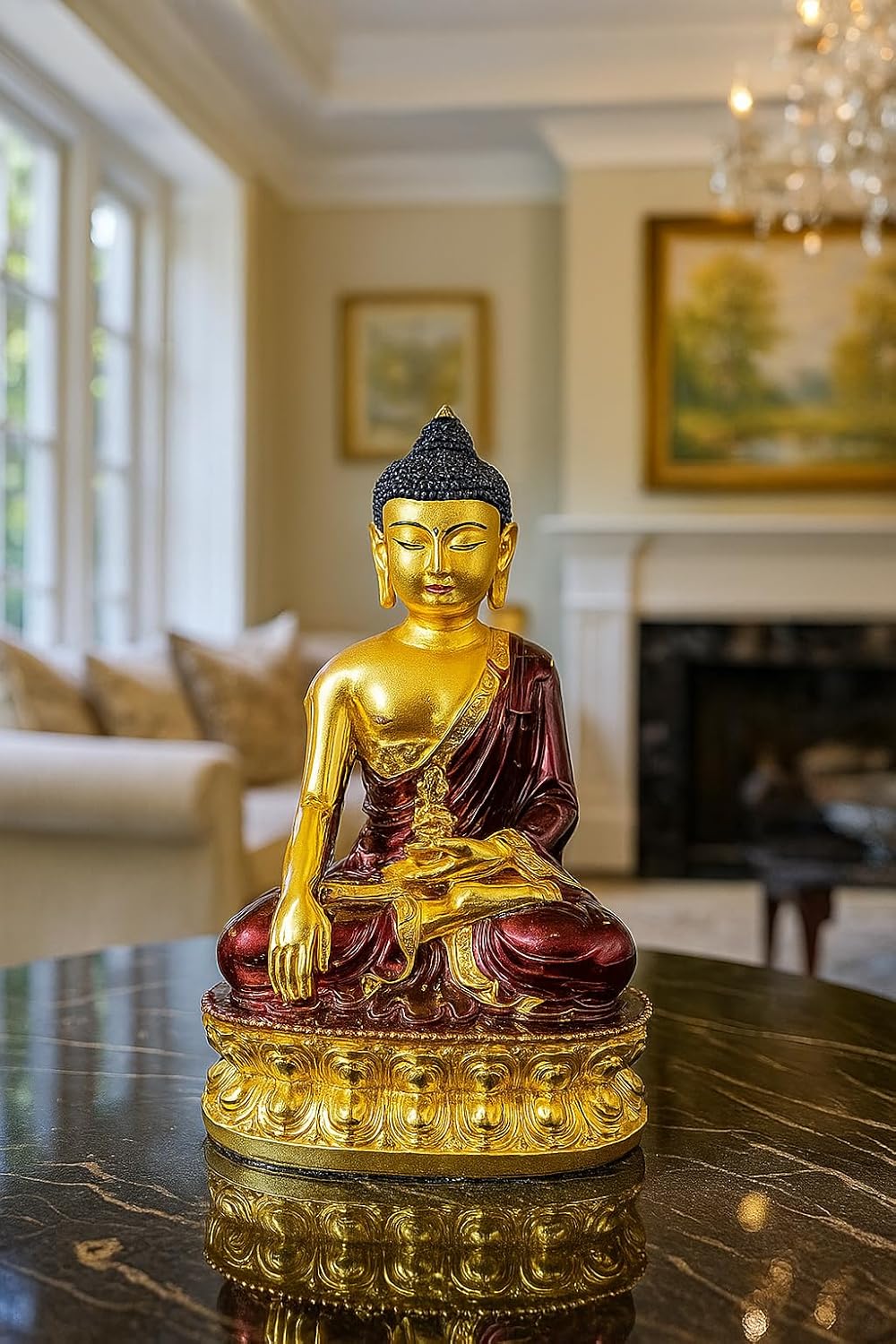 Manifested Decor Sitting Buddha Statue Resin Gautam Buddha Showpiece Idol Home Decor Items for Living Room, Gifts for HomeDecor