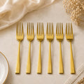 Gold Stainless Steel Cutlery Spoons, Forks - Set of 6, Mirror Finish (Gold Forks Set of 6)