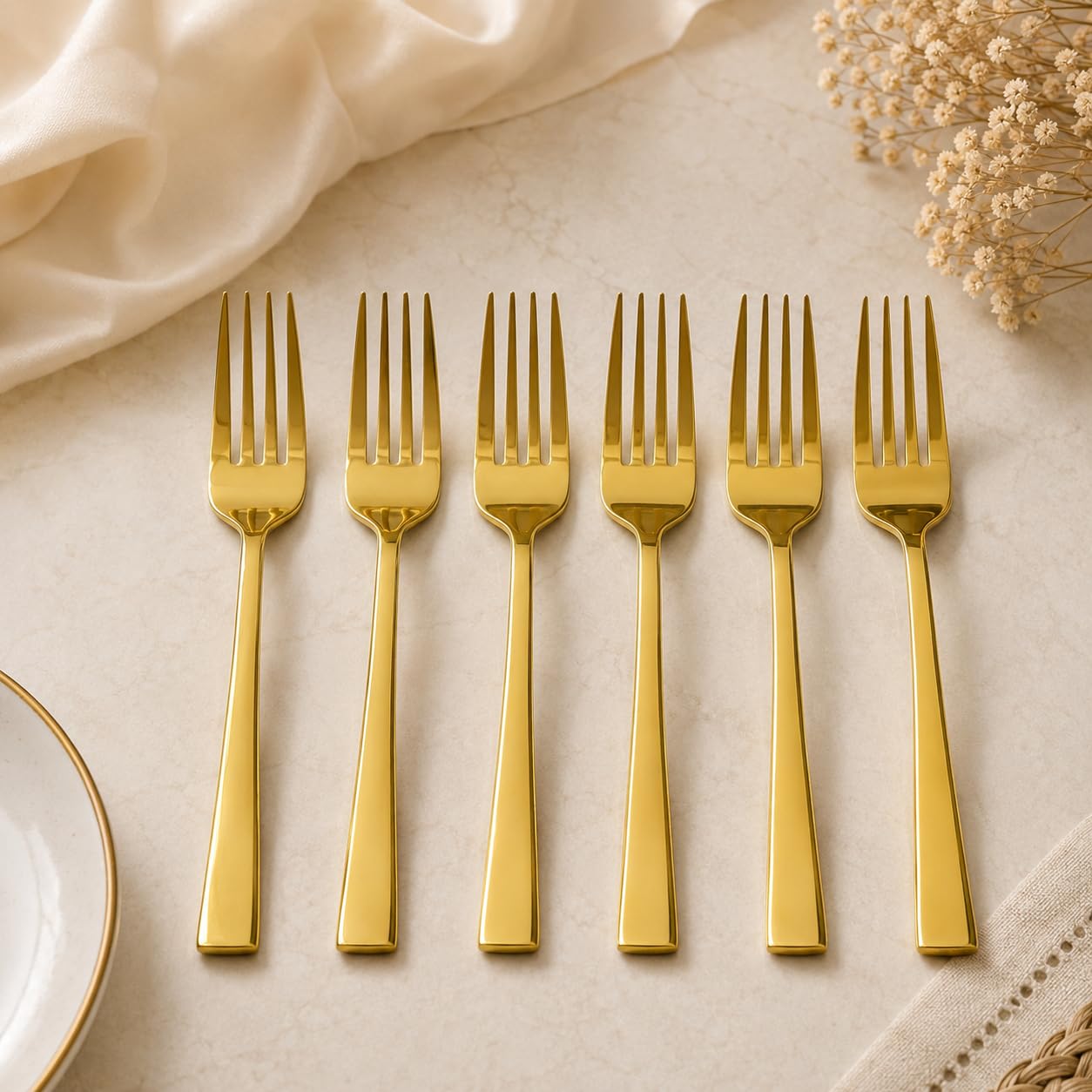 Gold Stainless Steel Cutlery Spoons, Forks - Set of 6, Mirror Finish (Gold Forks Set of 6)