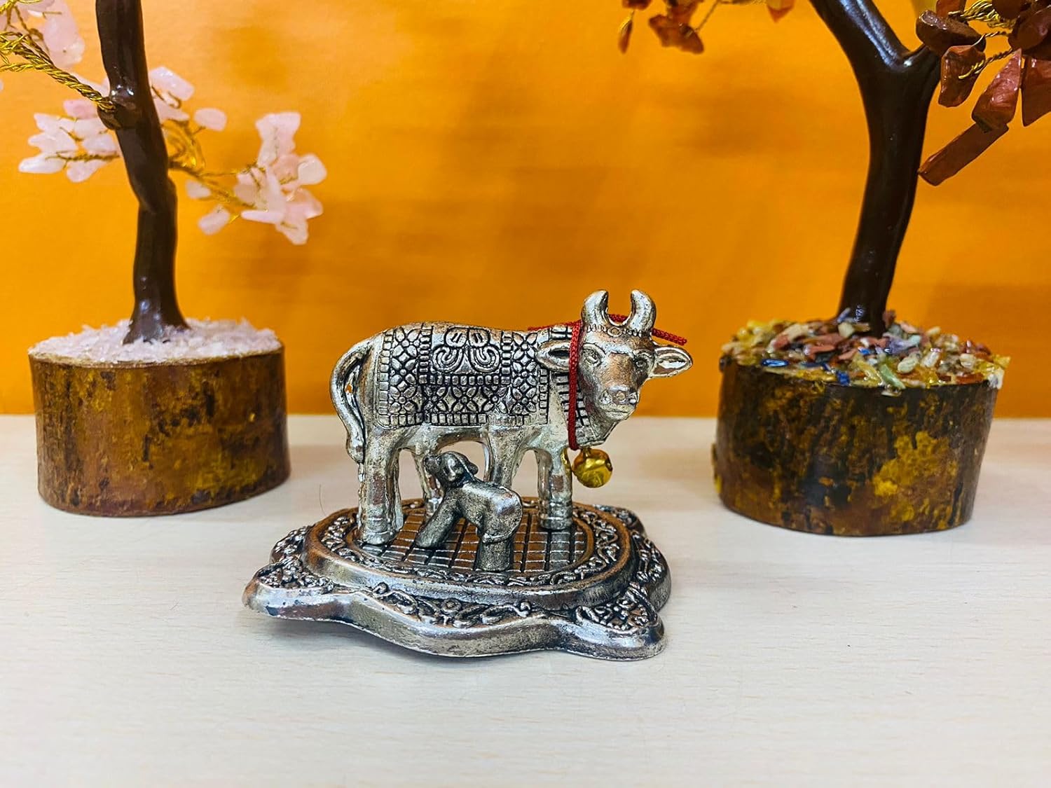 Manifested Decor Silver Oxidised Silver Finished Cow & Calf Figurine Idol for Home Decorative/Office/Gifting/Pooja Like Brass and Metal Showpiece Statue