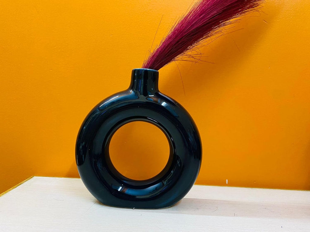 Manifested Decor - Ceramic Plain Black Donut Vase for Home Decor, Elegant Style, Perfect for Living Room, Bedroom, Office & Wedding Decoration