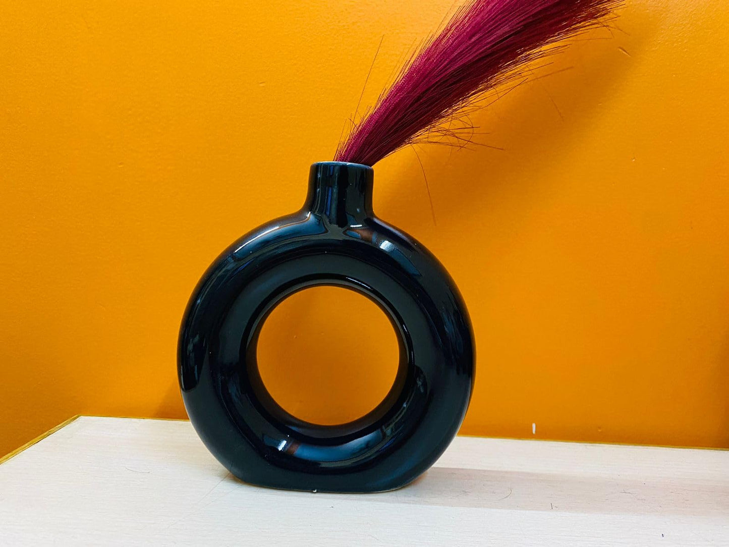 Manifested Decor - Ceramic Plain Black Donut Vase for Home Decor, Elegant Style, Perfect for Living Room, Bedroom, Office & Wedding Decoration