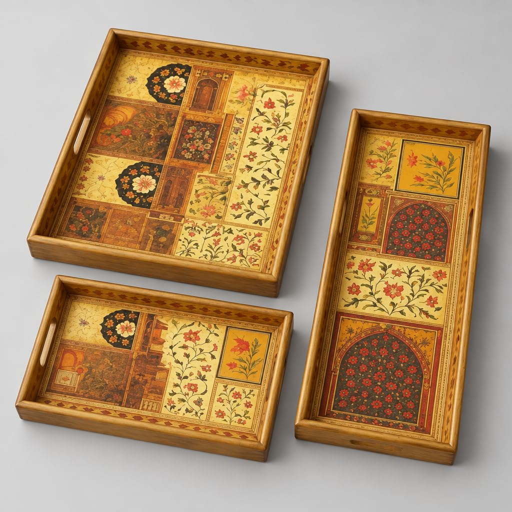Printed Wooden Serving Trays with Floral Pattern – view 3