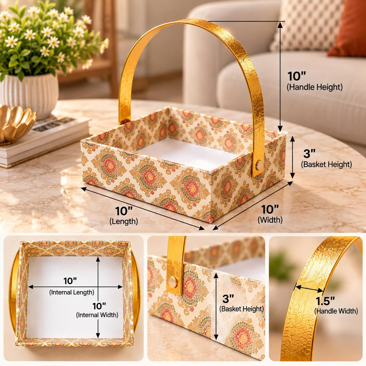 Decorative Basket Tray with Gold Handle – view 2
