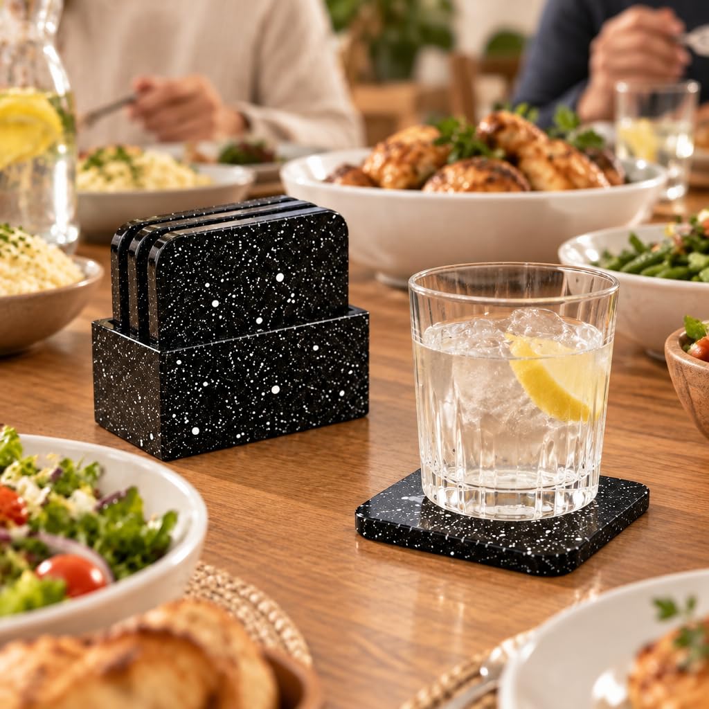 Black Speckled Coaster Set with Holder – view 5